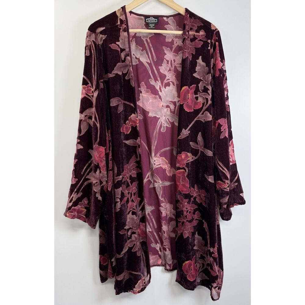 Angie Burnout Velvet Kimono Cardigan 2X Whimsigoth Dark Romantic Boho Floral
